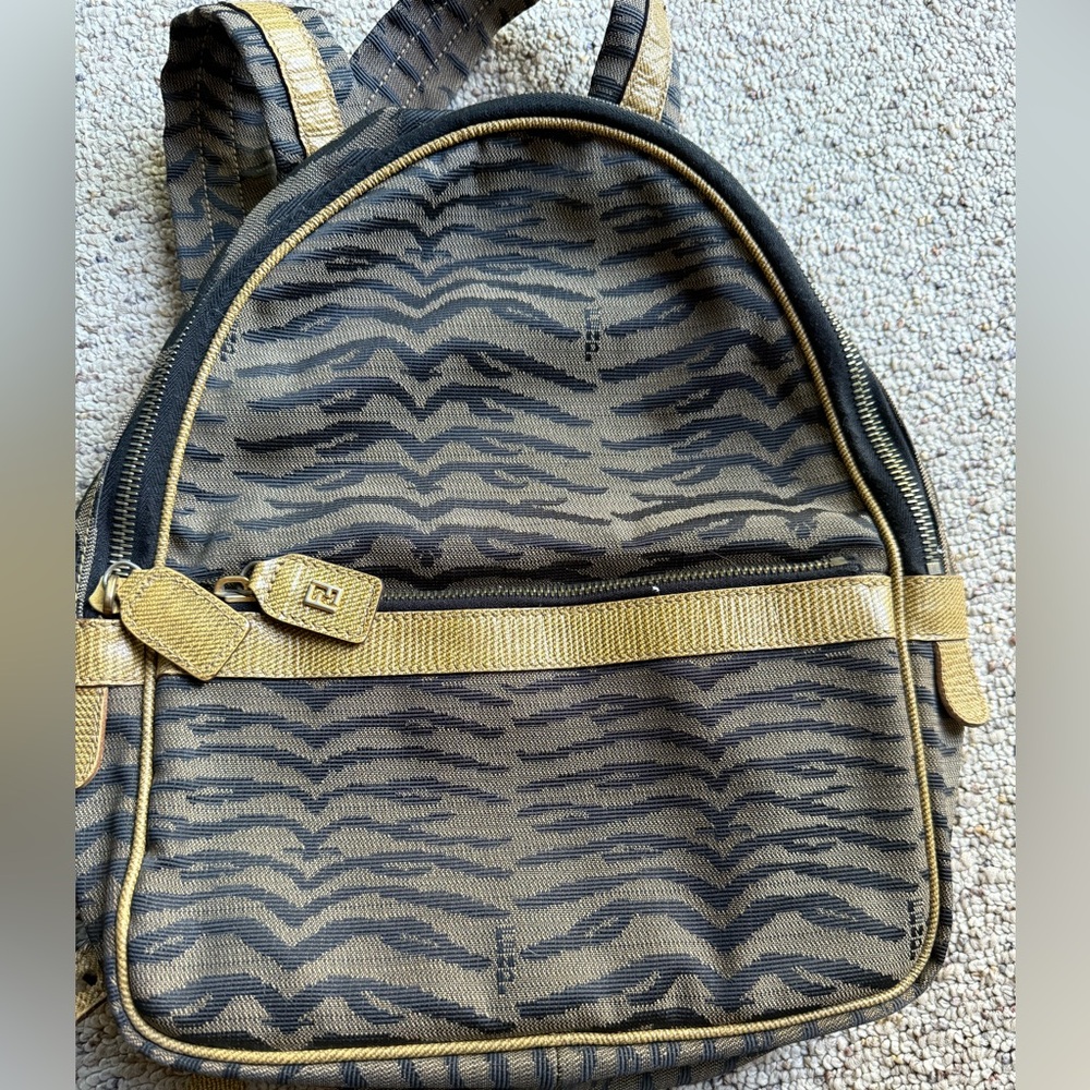 Fendi Black and Gold Zebra Print Backpack